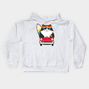 Funny Fat cat is driving to the beach Kids Hoodie